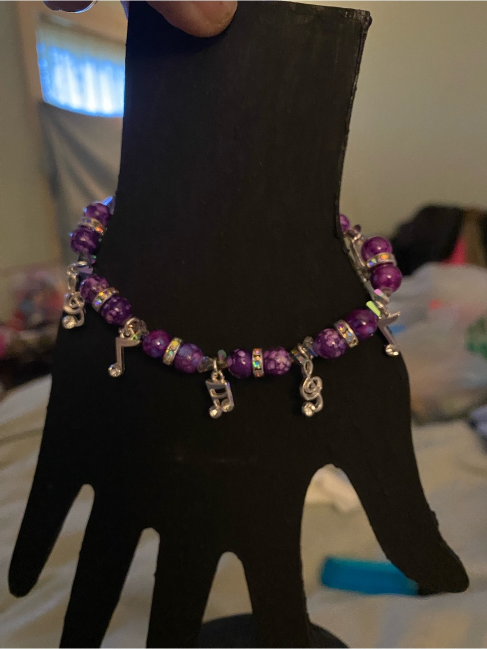 Purple Beaded Bracelet with Musical Note Charms by
